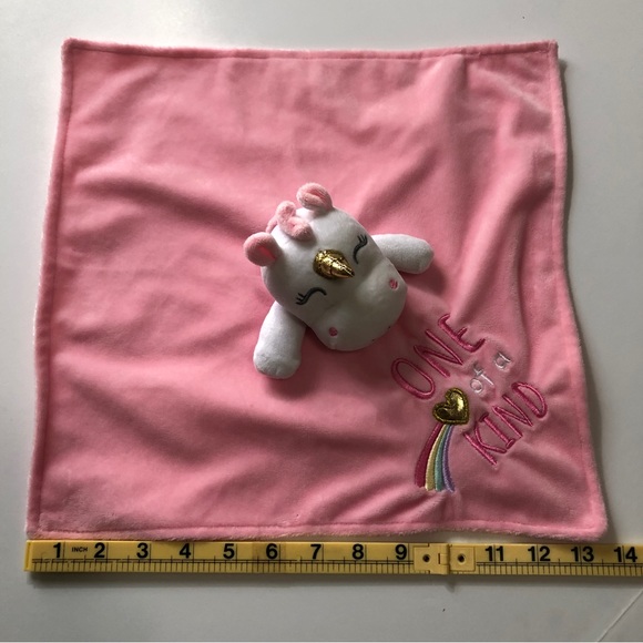 Baby Starters Security Blanket Lovey Plush Satin Pink Unicorn Rattle One of Kind - Picture 8 of 13